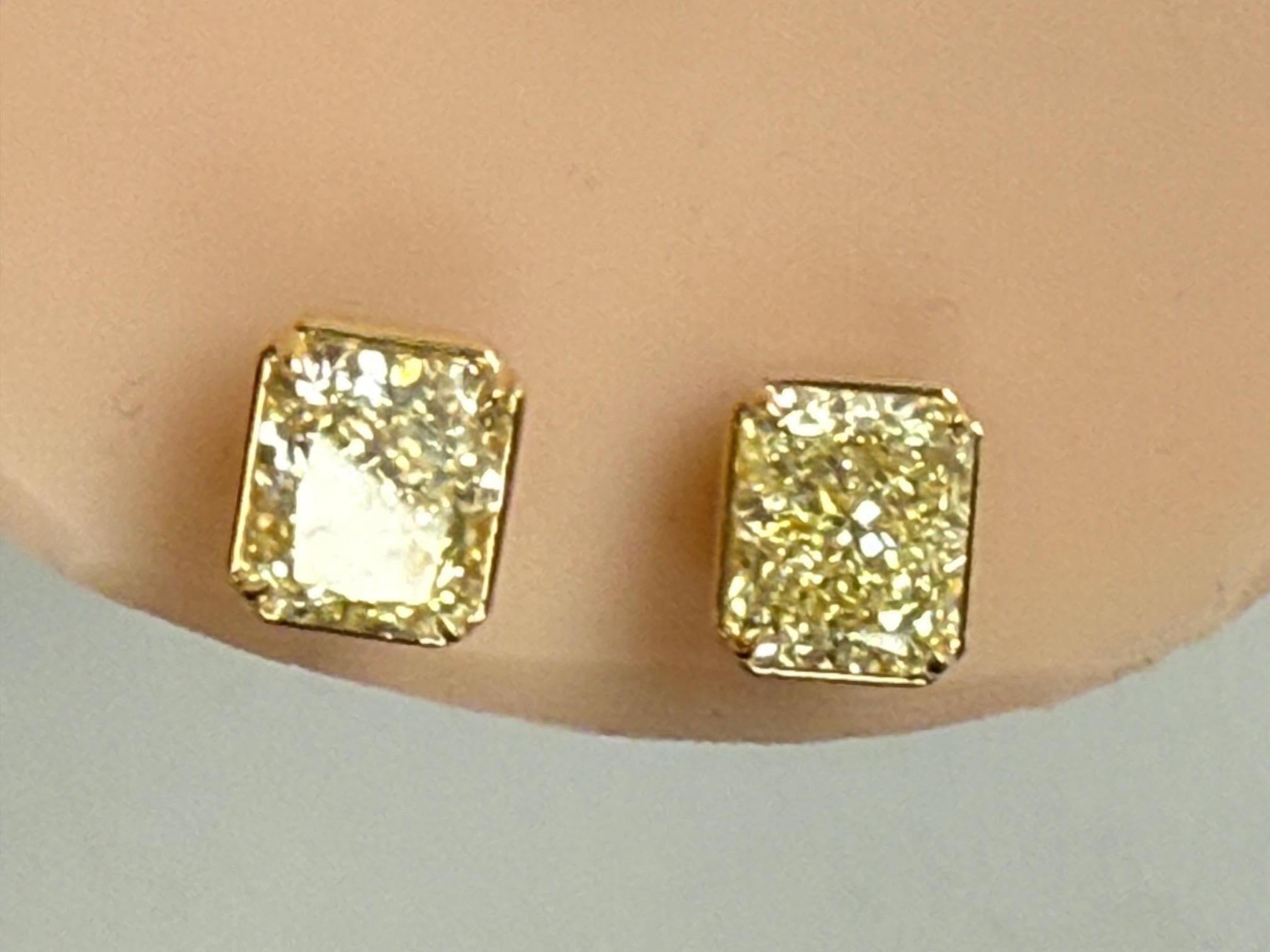 6.00ct. GIA Certified Y-Z Radiant Cut Diamond Stud Earrings in 18K Yellow Gold For Sale 2