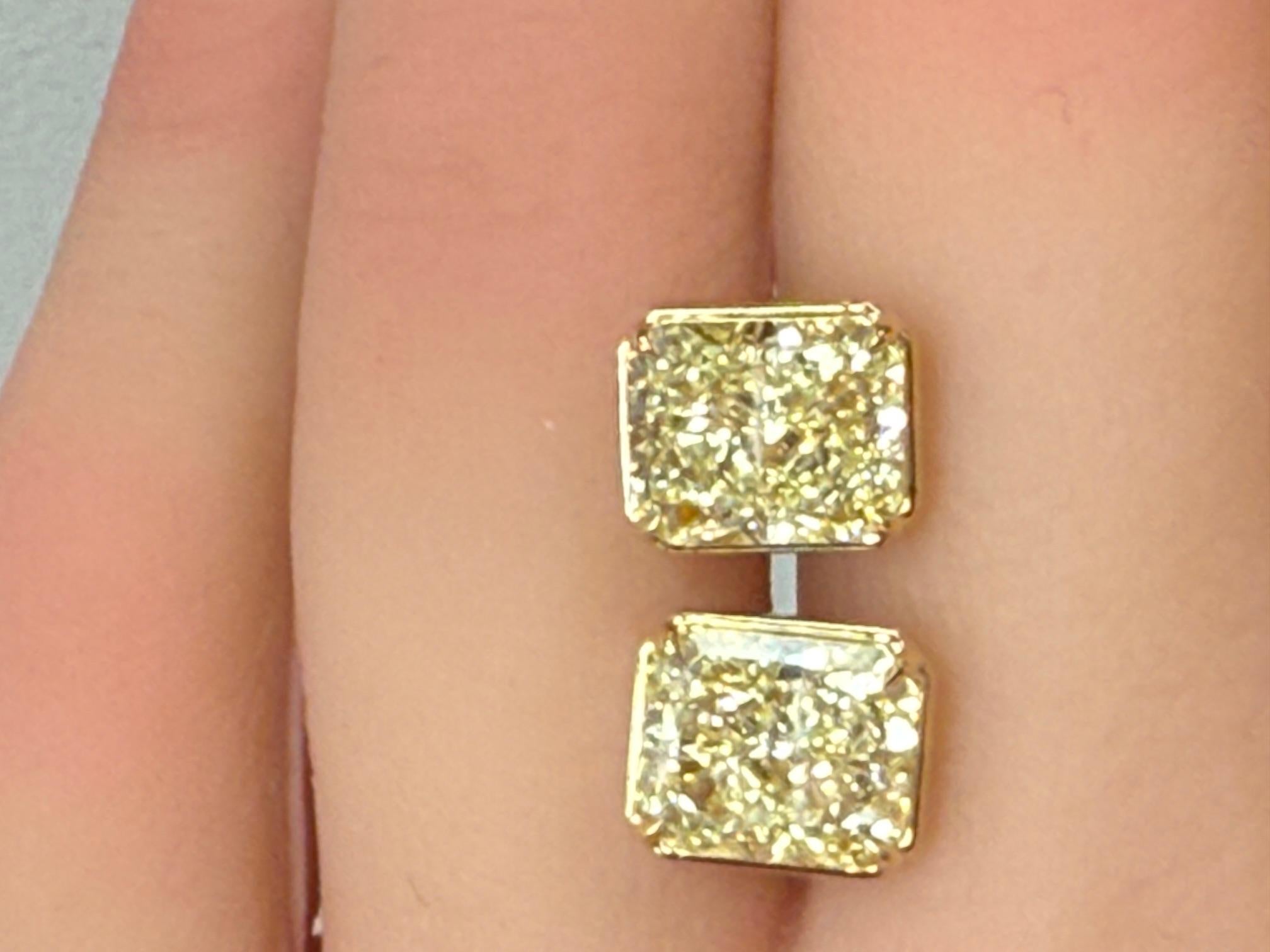 6.00ct. GIA Certified Y-Z Radiant Cut Diamond Stud Earrings in 18K Yellow Gold For Sale 5