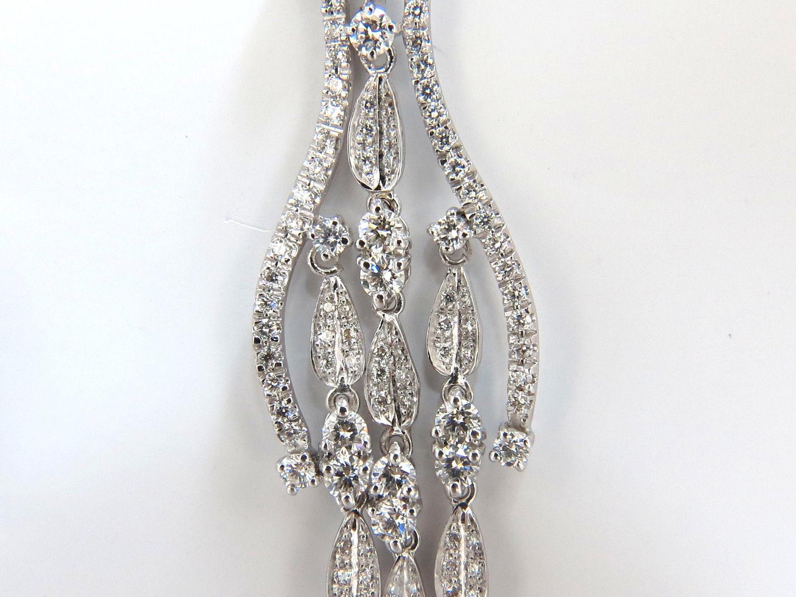 Round Cut 6.00ct natural diamonds modern dangle wishbone petal chandelier earrings 18kt For Sale