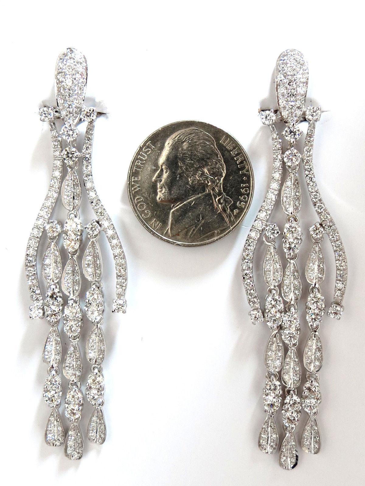 6.00ct natural diamonds modern dangle wishbone petal chandelier earrings 18kt For Sale 1