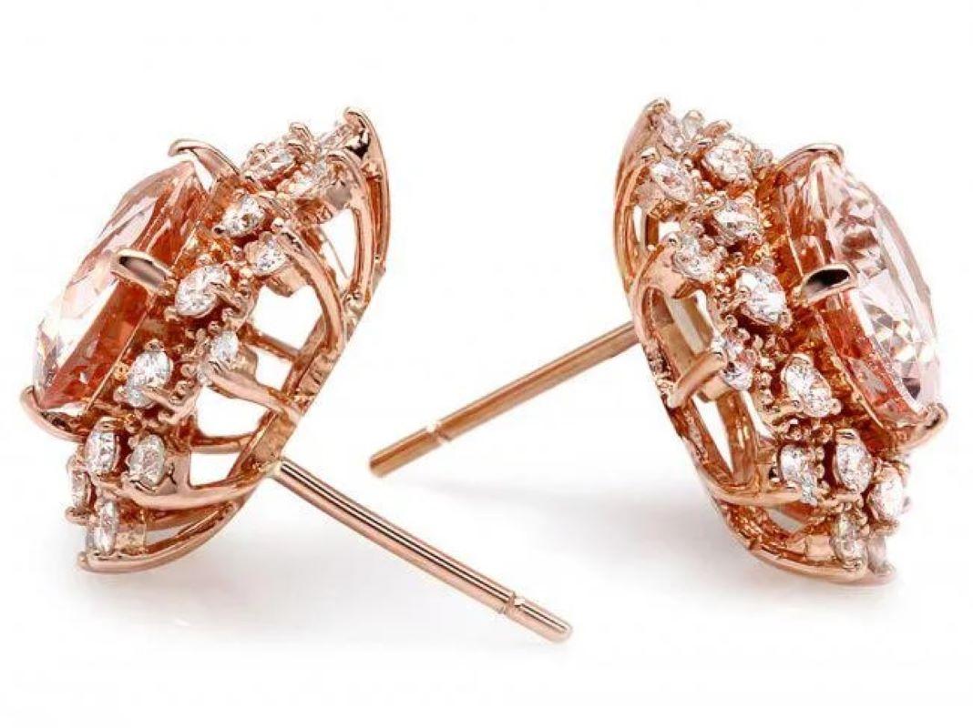 6.00Ct Natural Morganite and Diamond 14K Solid Rose Gold Earrings

Total Natural Oval Cut Morganites Weight: Approx. 4.90 Carats 

Morganite Measures: 10 x 8 mm

Total Natural Round Cut White Diamonds Weight: 1.10 Carats (color G-H / Clarity
