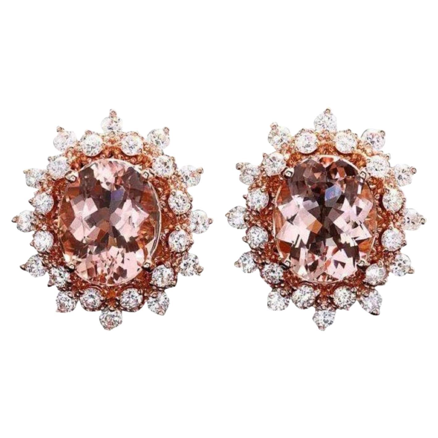 6.00ct Natural Morganite and Diamond 14K Solid Rose Gold Earrings For Sale