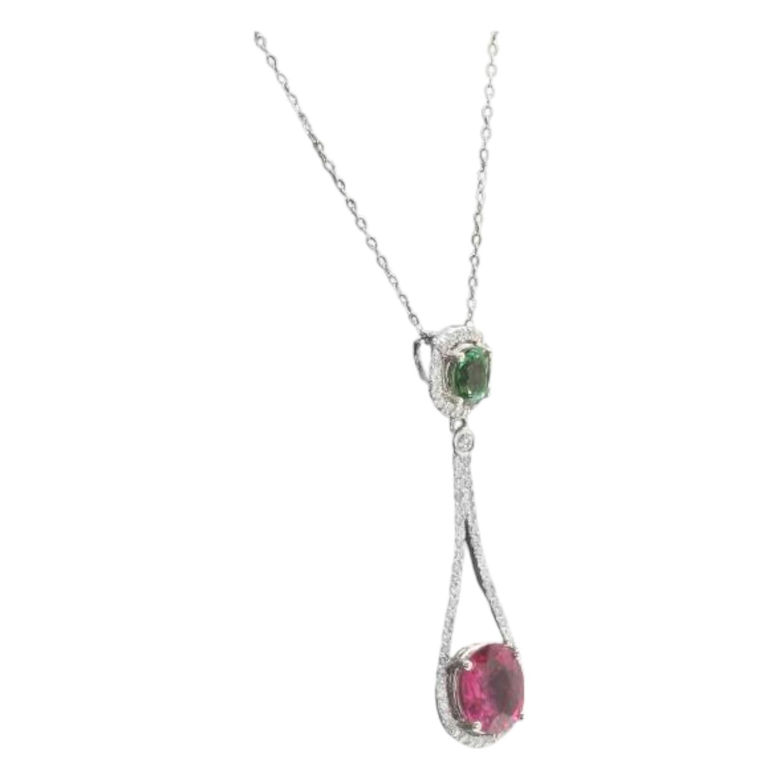 6.00Ct Natural Rubellite, Tsavorite and Diamond 14K Solid White Gold Necklace

Natural Oval Cut Rubellite Weights: Approx. 4.00 Carats 

Rubellite Measures: Approx. 10.42 x 8.15mm

Tsavorite Measures: 7.00 x 5.00mm

Stamped: 14K

Total Natural Round