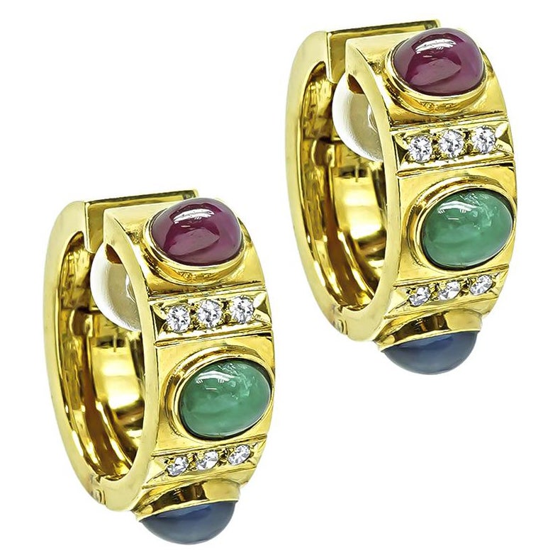 6.00ct Precious Gemstone 0.40ct Diamond Gold Earrings