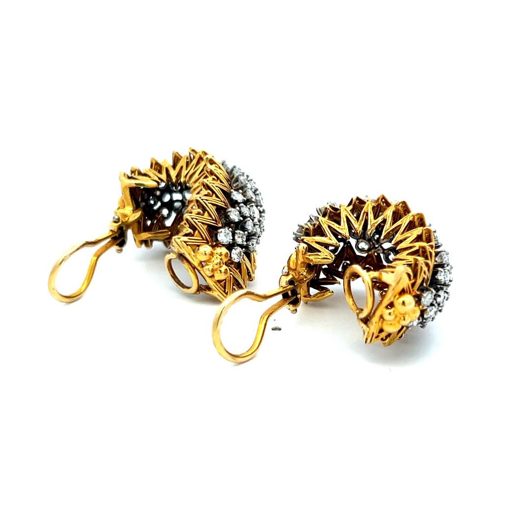 Boucles d'oreilles clips en or jaune 18 carats, diamant rond brillant de 6,00 ct (I SI) en vente 6