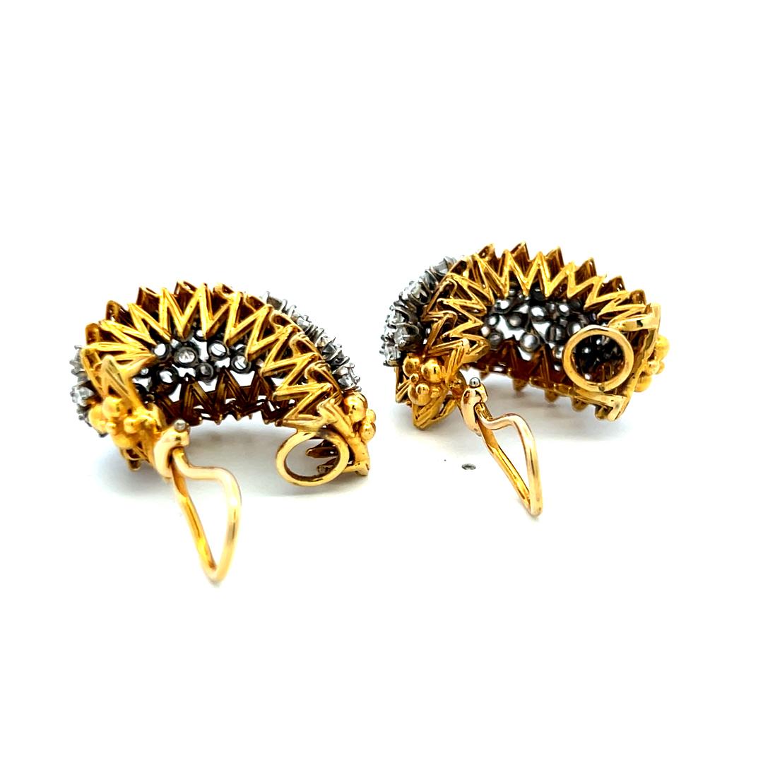 Boucles d'oreilles clips en or jaune 18 carats, diamant rond brillant de 6,00 ct (I SI) en vente 7
