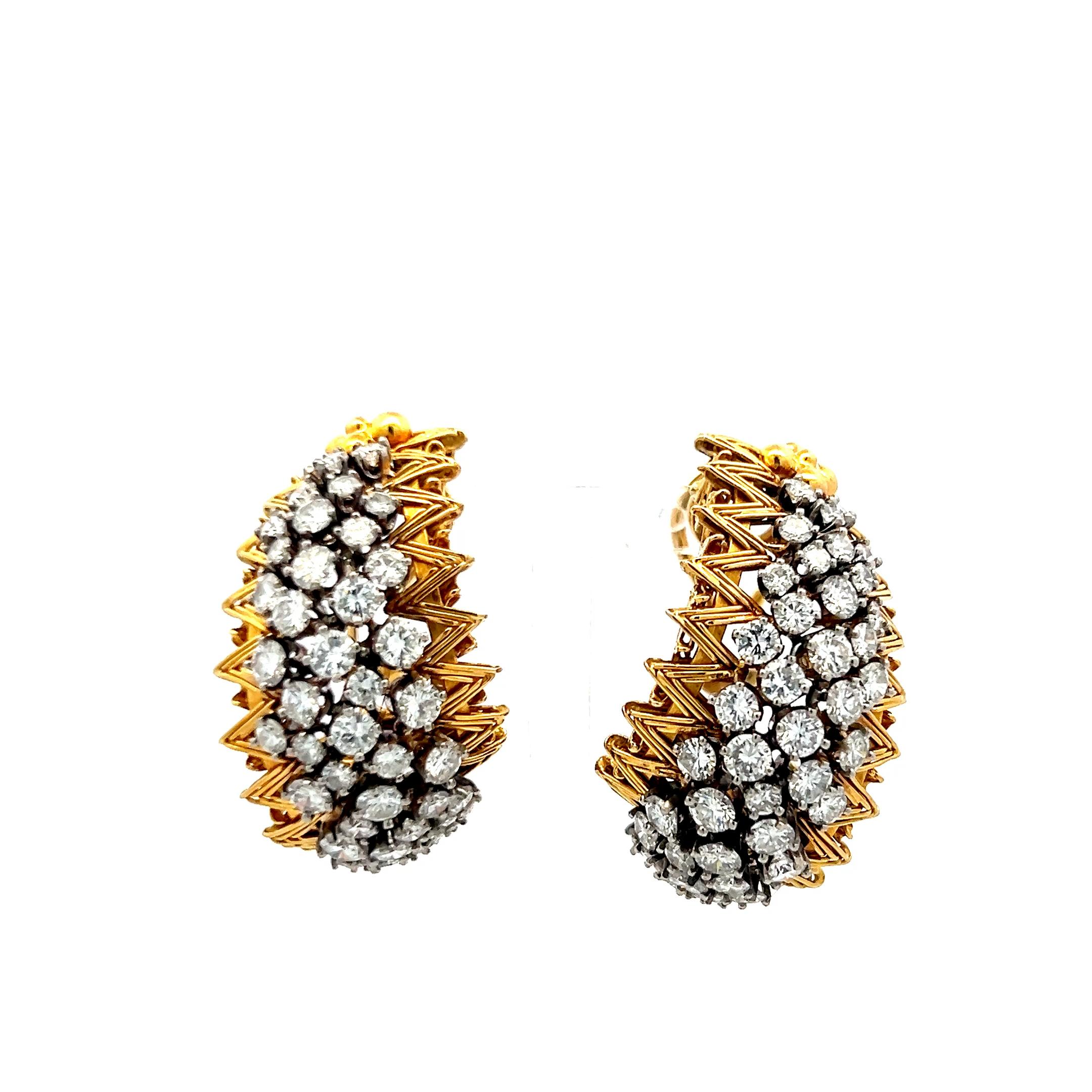 Boucles d'oreilles clips en or jaune 18 carats, diamant rond brillant de 6,00 ct (I SI) Pour femmes en vente