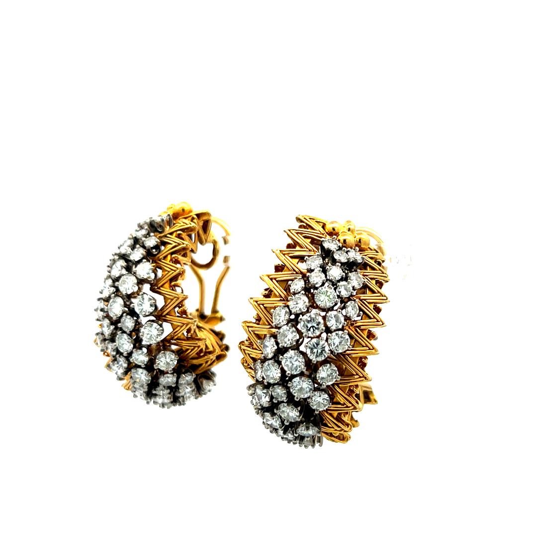 Boucles d'oreilles clips en or jaune 18 carats, diamant rond brillant de 6,00 ct (I SI) en vente 1