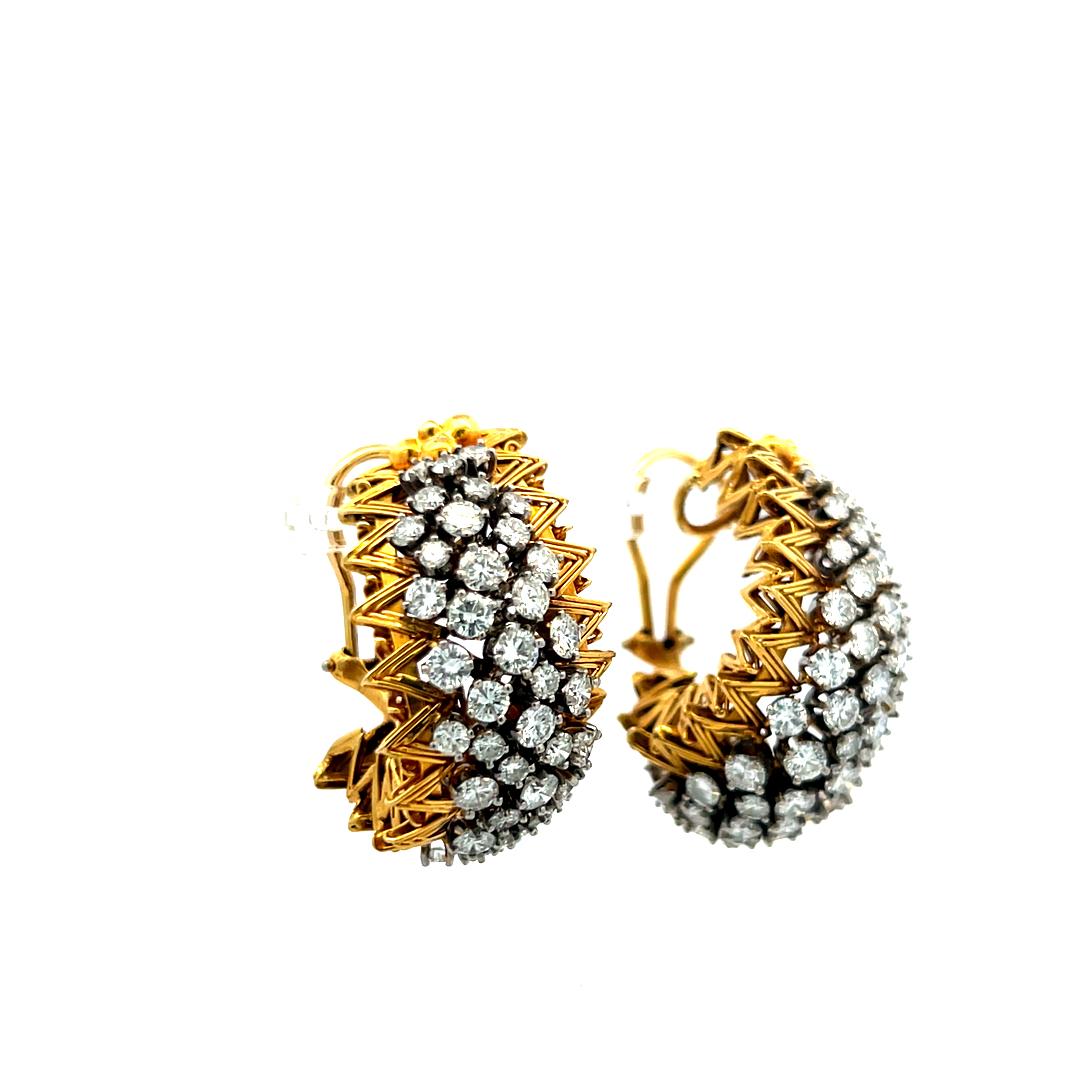 Boucles d'oreilles clips en or jaune 18 carats, diamant rond brillant de 6,00 ct (I SI) en vente 2