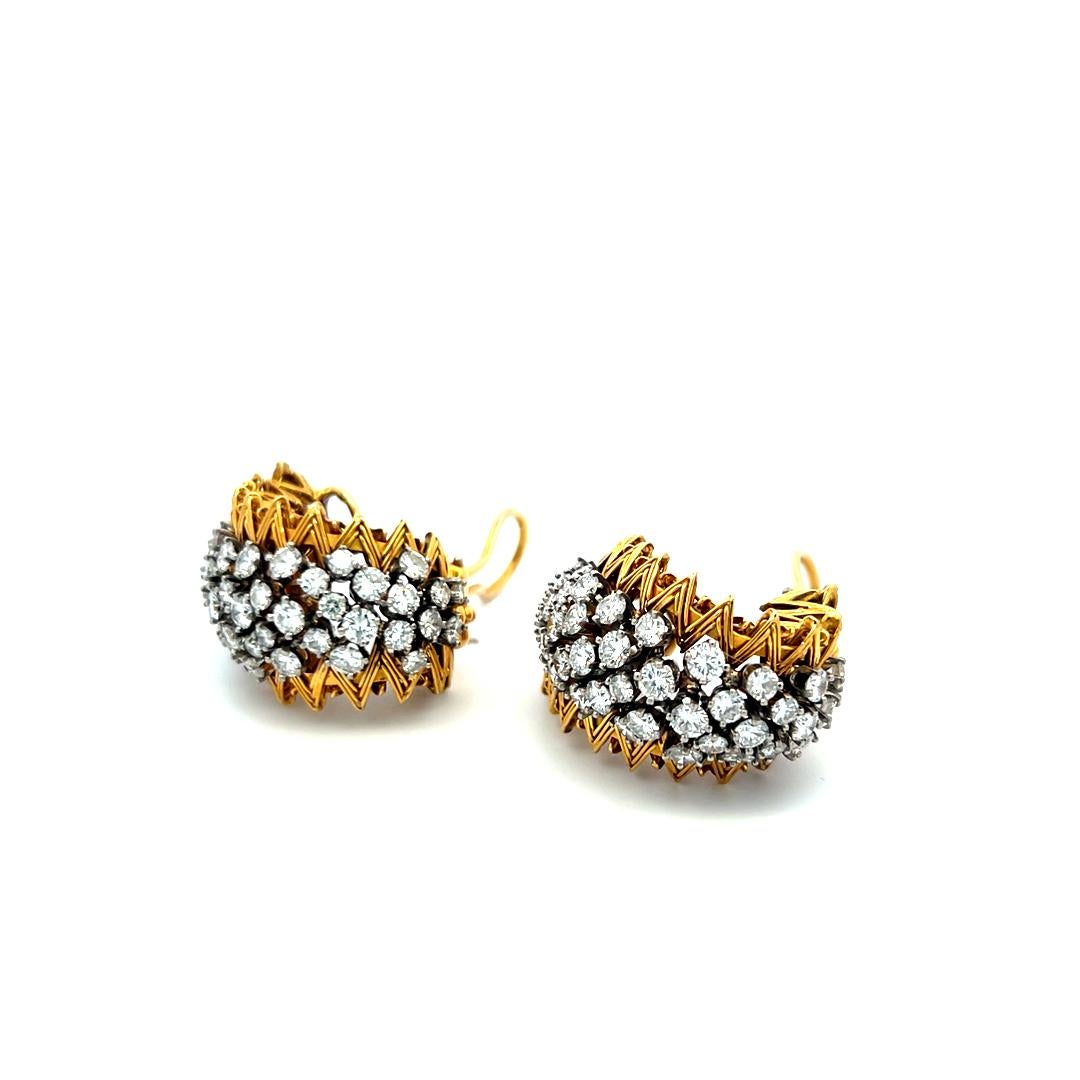 Boucles d'oreilles clips en or jaune 18 carats, diamant rond brillant de 6,00 ct (I SI) en vente 4