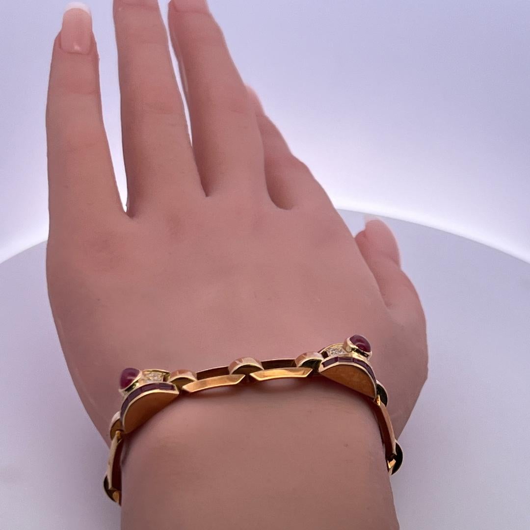 6.00ct Ruby & 0.40ct Diamond Link Bracelet in 18K Yellow Gold (G VS) For Sale 6
