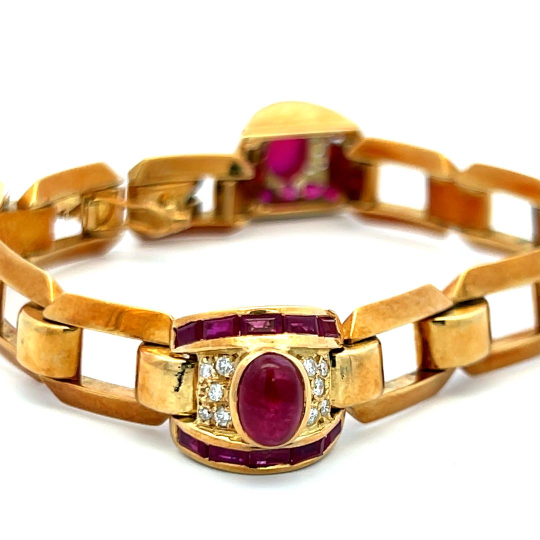 6.00ct Ruby & 0.40ct Diamond Link Bracelet in 18K Yellow Gold (G VS) For Sale 1