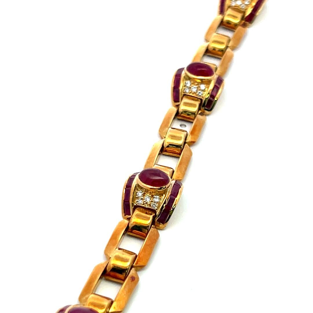 6.00ct Ruby & 0.40ct Diamond Link Bracelet in 18K Yellow Gold (G VS) For Sale 2