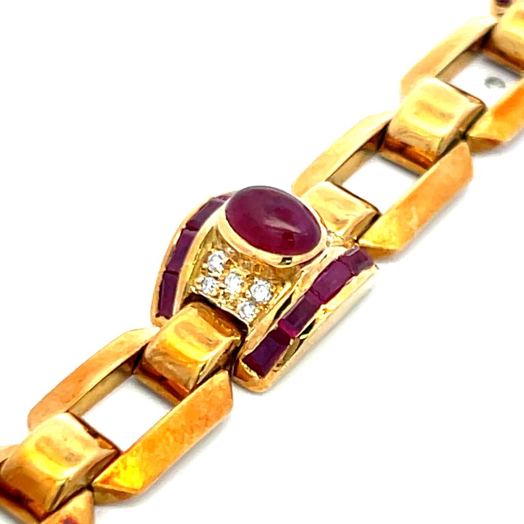 6.00ct Ruby & 0.40ct Diamond Link Bracelet in 18K Yellow Gold (G VS) For Sale 4