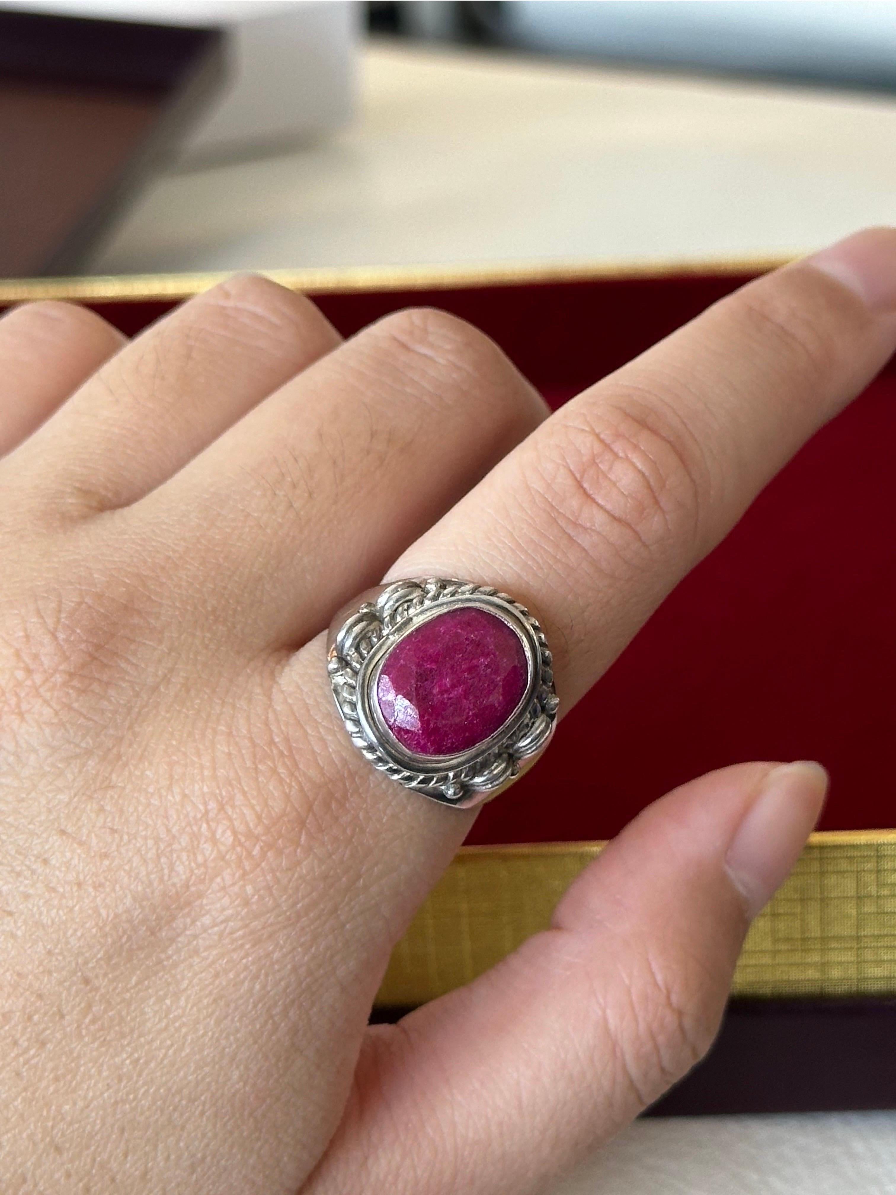 Art Deco 6.00ct Ruby Stone Sterling Silver Ring For Sale