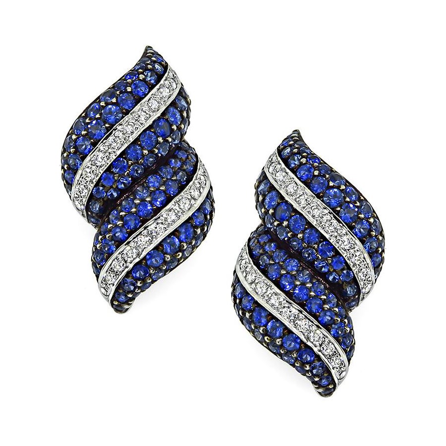 6.00ct Sapphire 1.00ct Diamond 18k White Gold Earrings