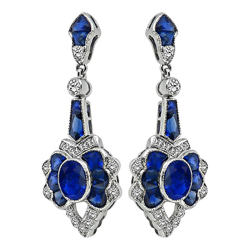 Round Cut 6.00ct Sapphire 1.20ct Diamond Earrings For Sale