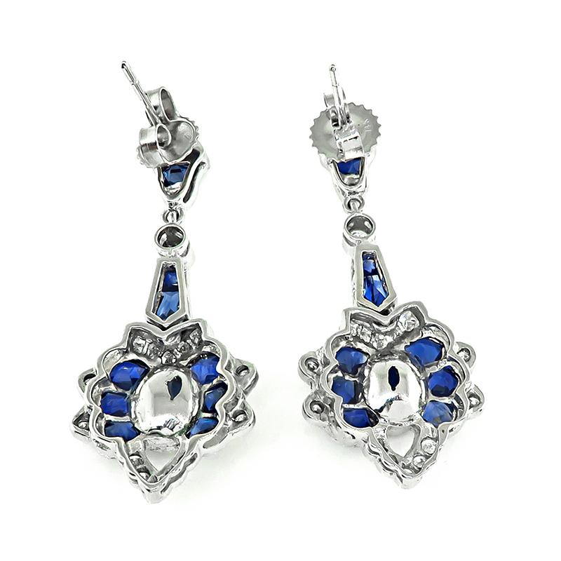 6.00ct Sapphire 1.20ct Diamond Earrings In Good Condition For Sale In New York, NY