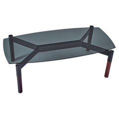 600g. Moscatelli for Formanova Glass, Metal and Wood Coffee Table 70s, Italy