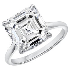 6.01 Carat Asscher Halo Diamond Ring Brilliant White 18K Gold Refined Grandeur
