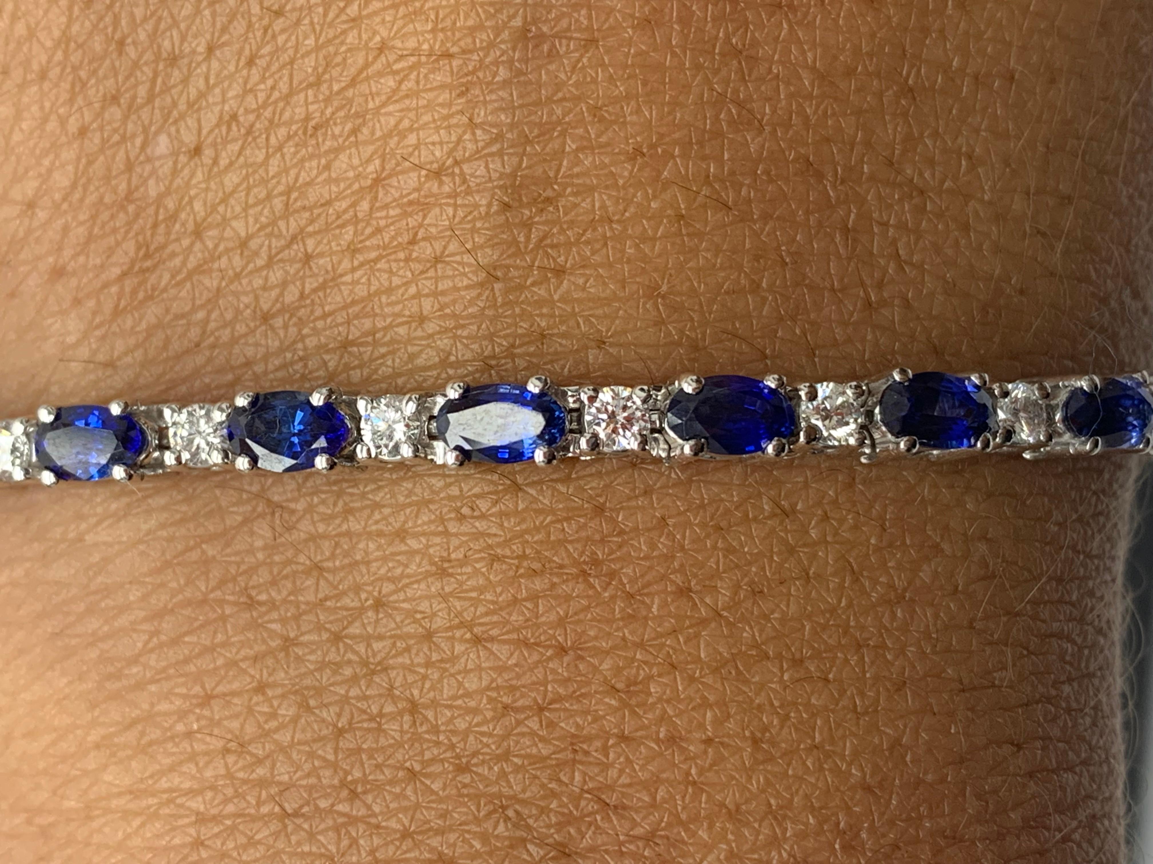 6.01 Carat Blue Sapphire and Diamond Tennis Bracelet in 14K White Gold For Sale 6