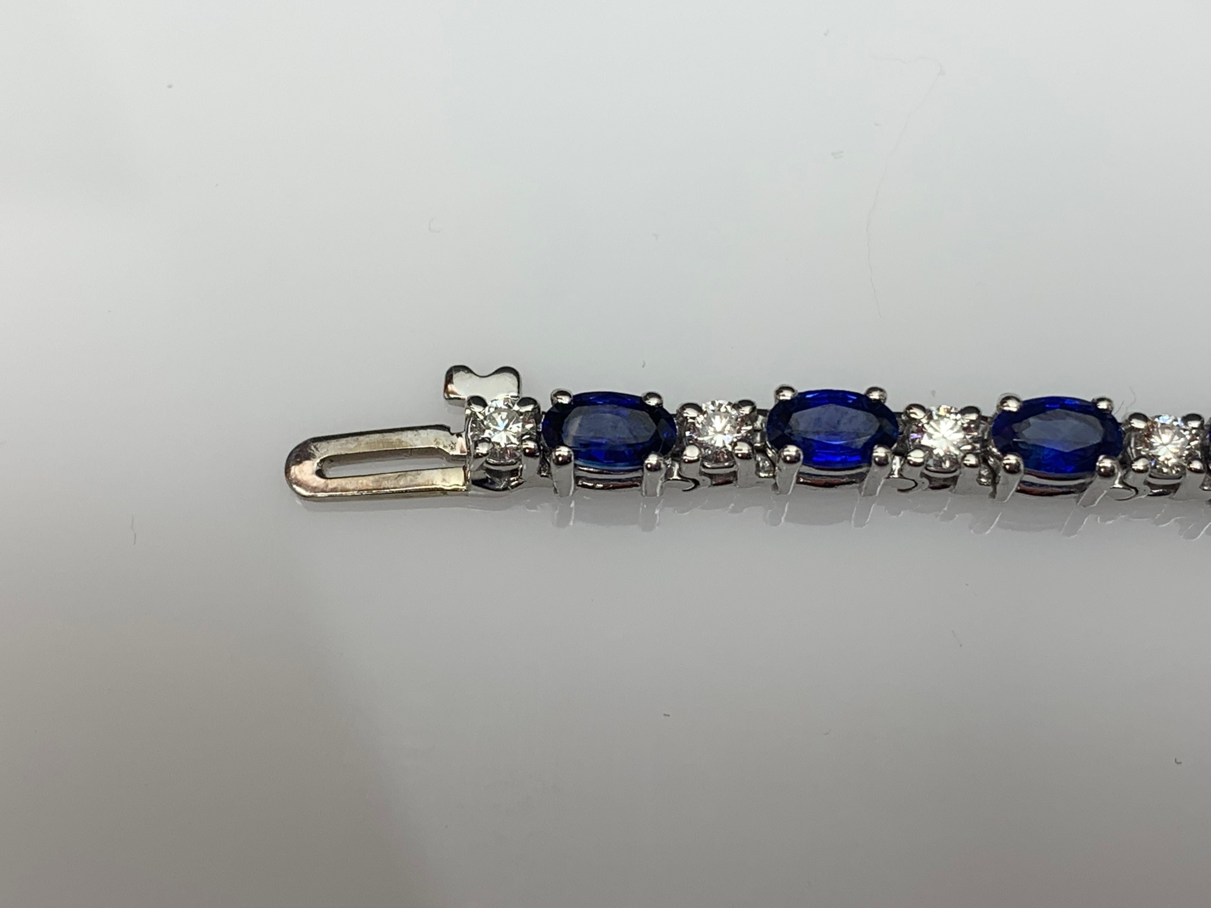 Women's 6.01 Carat Blue Sapphire and Diamond Tennis Bracelet in 14K White Gold For Sale