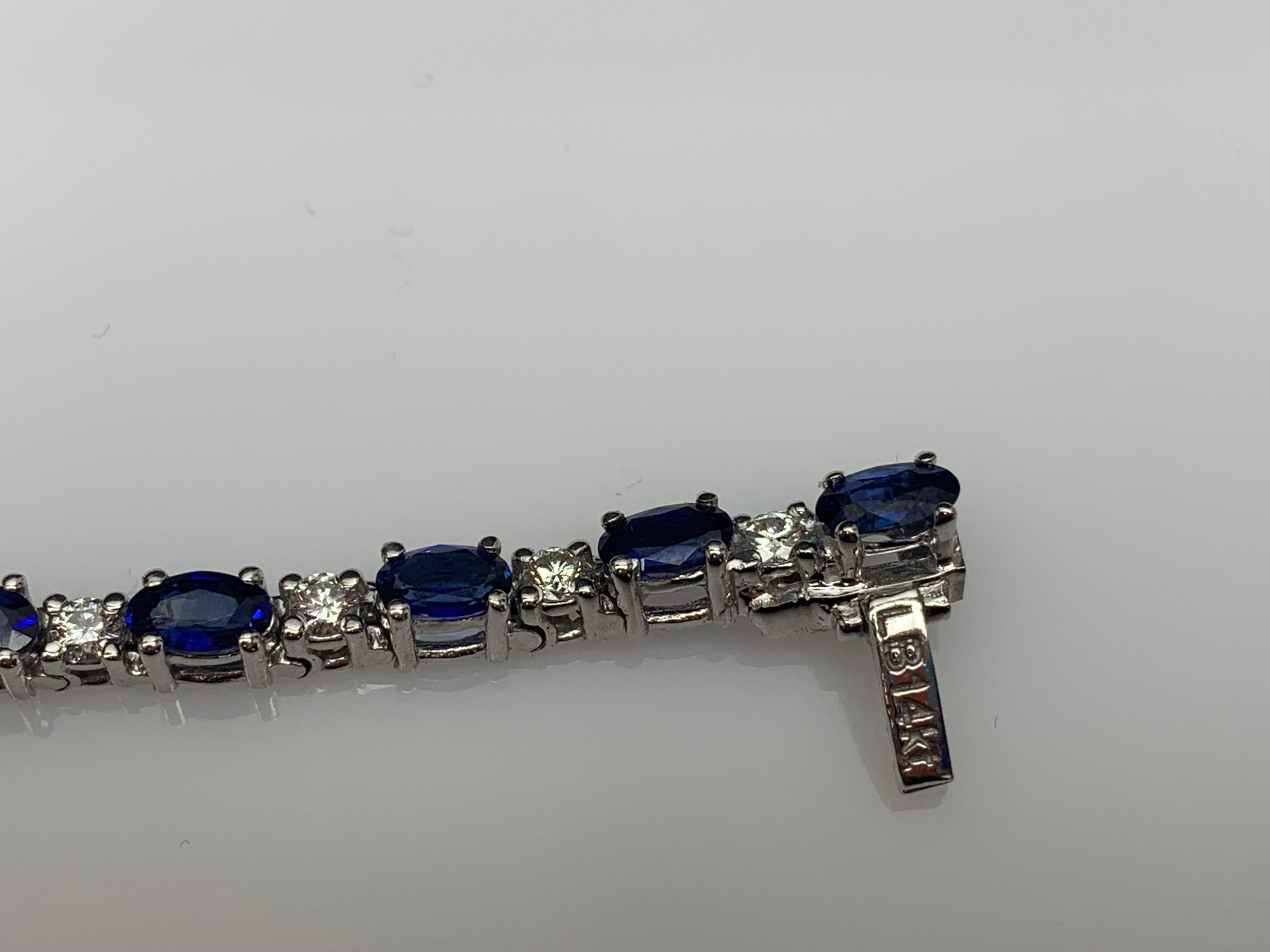 6.01 Carat Blue Sapphire and Diamond Tennis Bracelet in 14K White Gold For Sale 1