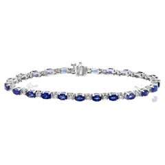 Bracelet tennis en or blanc 14 carats avec saphirs bleus de 6,01 carats et diamants