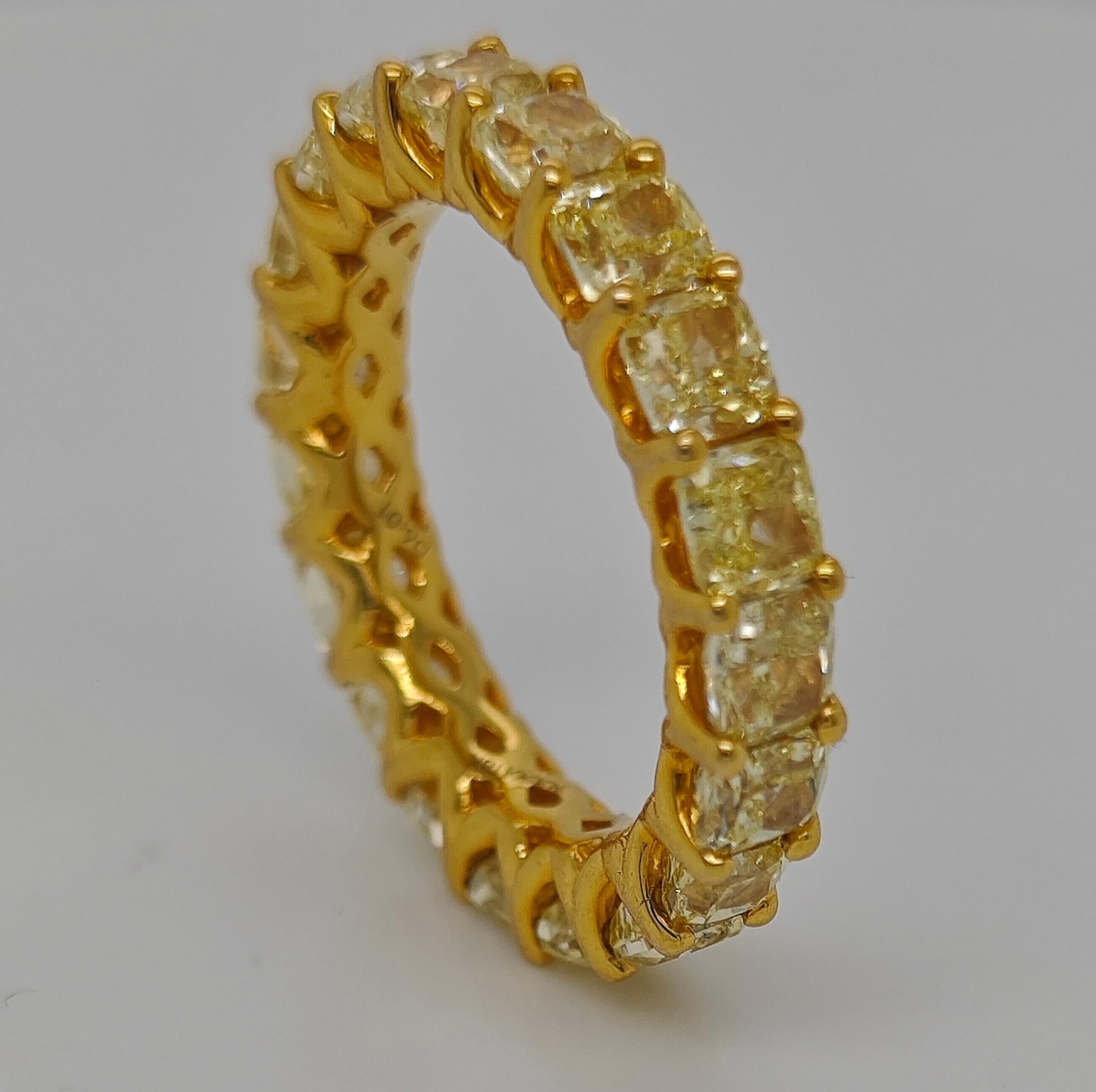 Asscher Cut 6.01 Carat Fancy Diamond Yellow Gold Ring For Sale