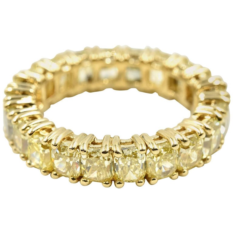 6.01 Carat Fancy Yellow Diamond Eternity Band 18 Karat Yellow Gold For