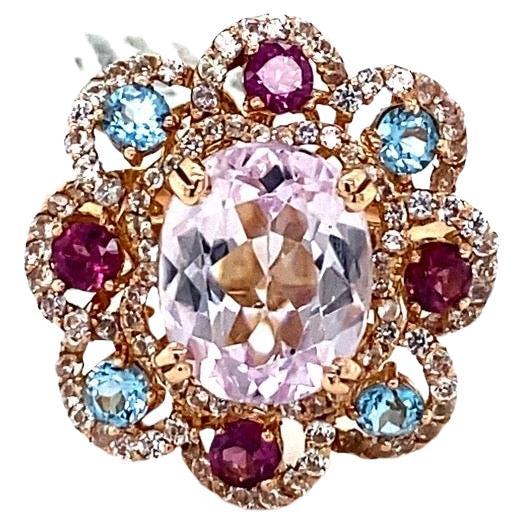 6.01 Carat Kunzite Topaz Garnet Sapphire Rose Gold Cocktail Ring