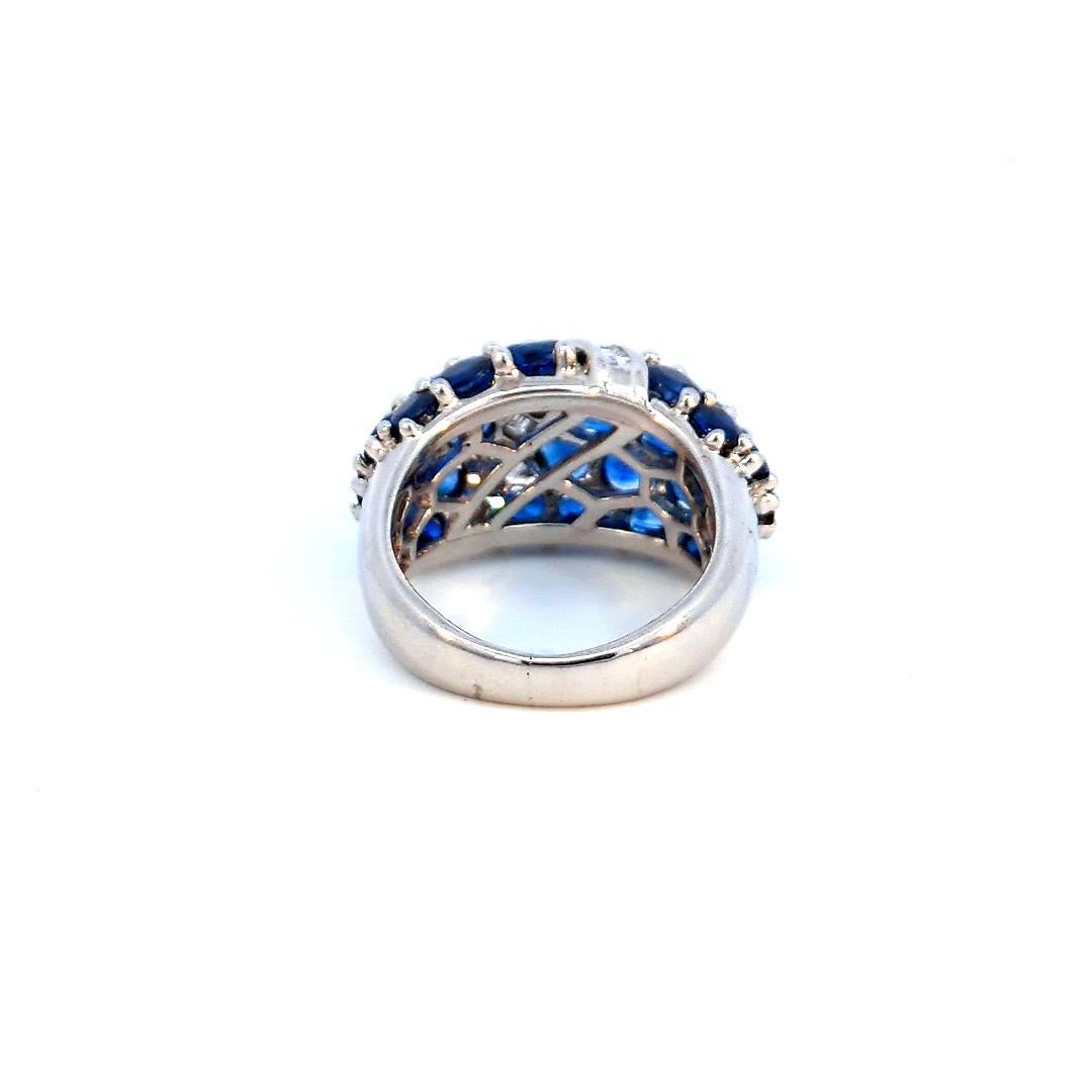 Modern 6.01 Carat Natural Blue Sapphire and Diamond Cluster Platinum Ring For Sale