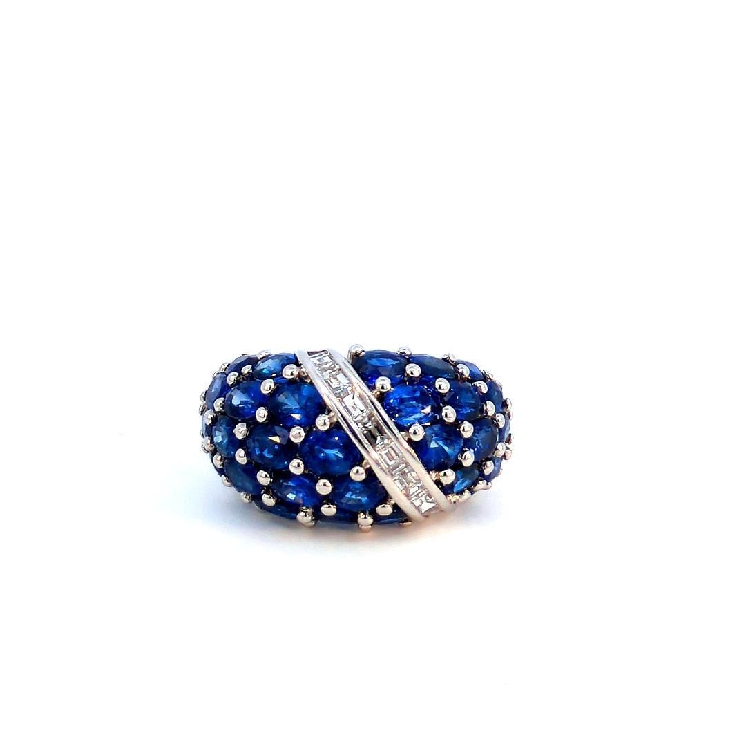 6.01 Carat Natural Blue Sapphire and Diamond Cluster Platinum Ring For Sale 3