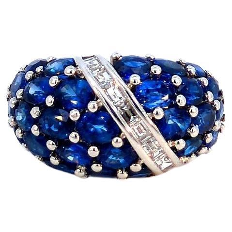 6.01 Carat Natural Blue Sapphire Cluster Ring with White Diamonds For Sale