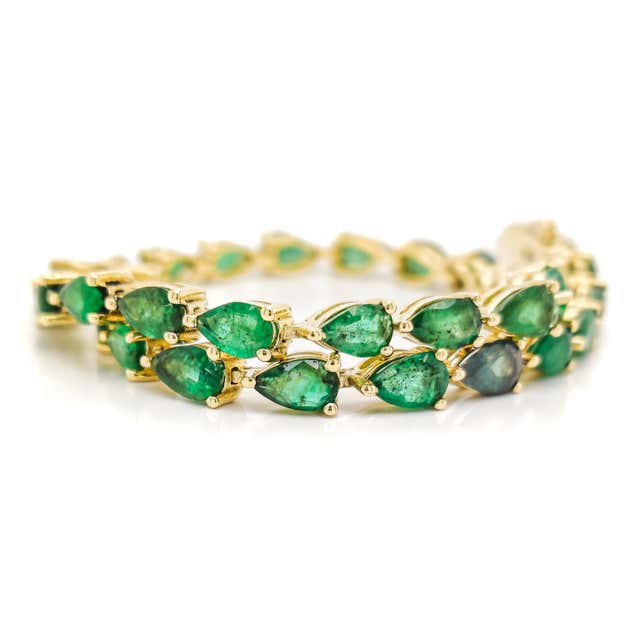 17 Carat Genuine Emerald Cut Natural Peridot Tennis Bracelet 14 Karat ...