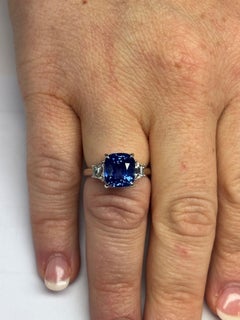 6.01ct Unheated Madagascar Blue Sapphire & Diamond Ring in 18k Gold