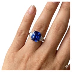 6.01 Carat No Heat Madagascar Sapphire & Diamond 3-Stone Ring AGL Certified