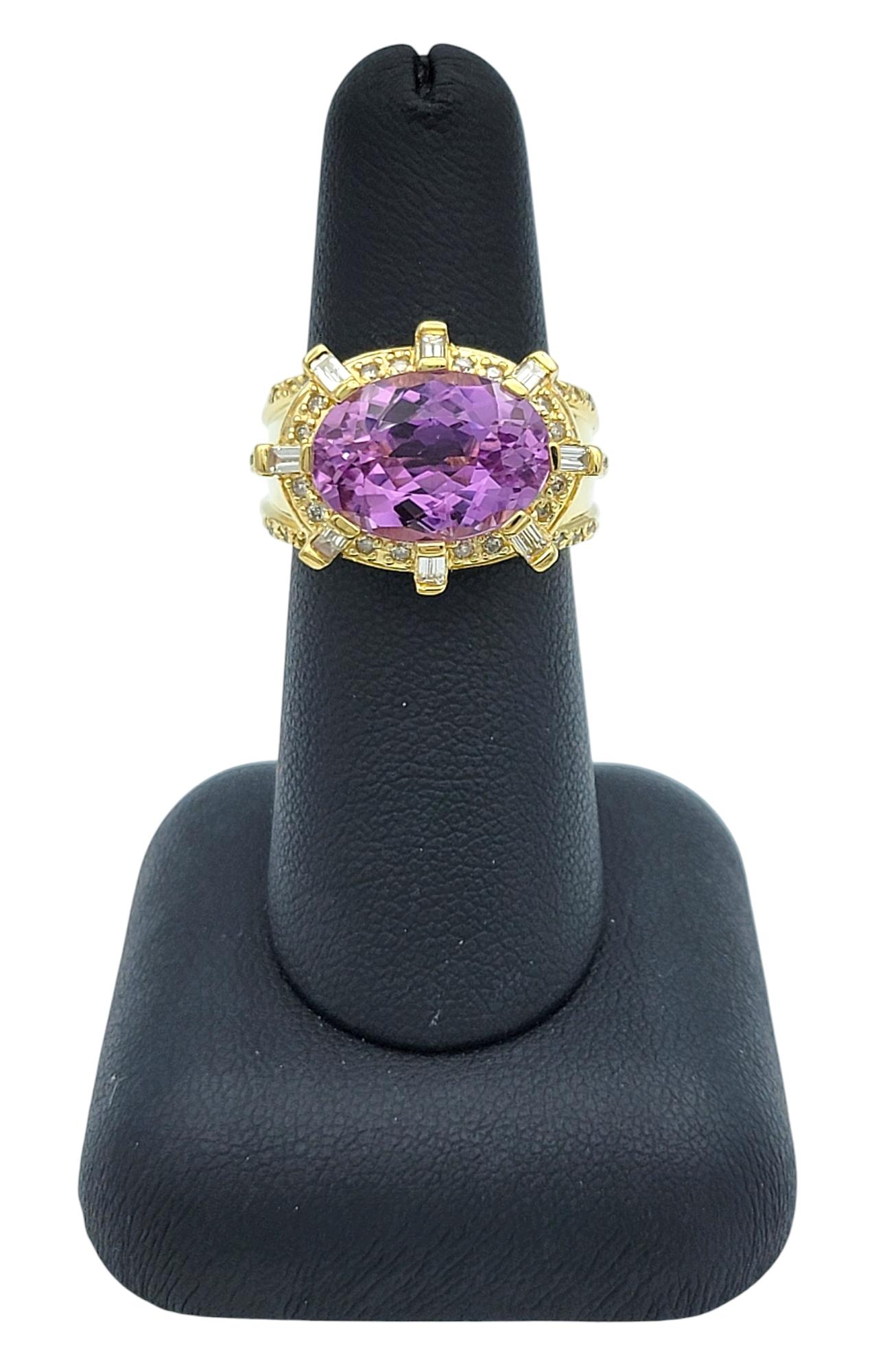 6.01 Carat Oval Pink Kunzite Cocktail Ring with Diamonds in 18 Karat Yellow Gold For Sale 4