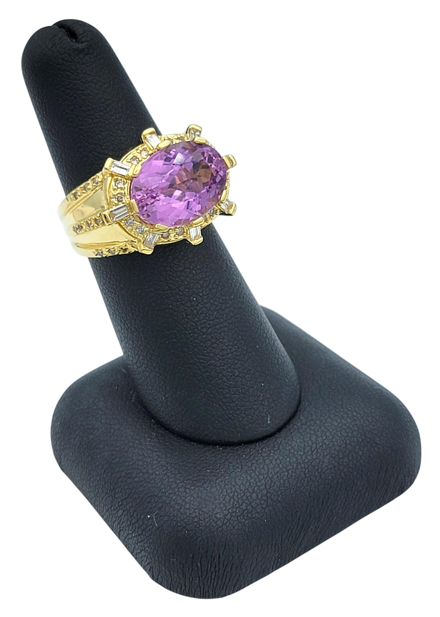 6.01 Carat Oval Pink Kunzite Cocktail Ring with Diamonds in 18 Karat Yellow Gold For Sale 5