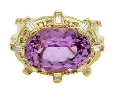 6.01 Carat Oval Pink Kunzite Cocktail Ring with Diamonds in 18 Karat Yellow Gold