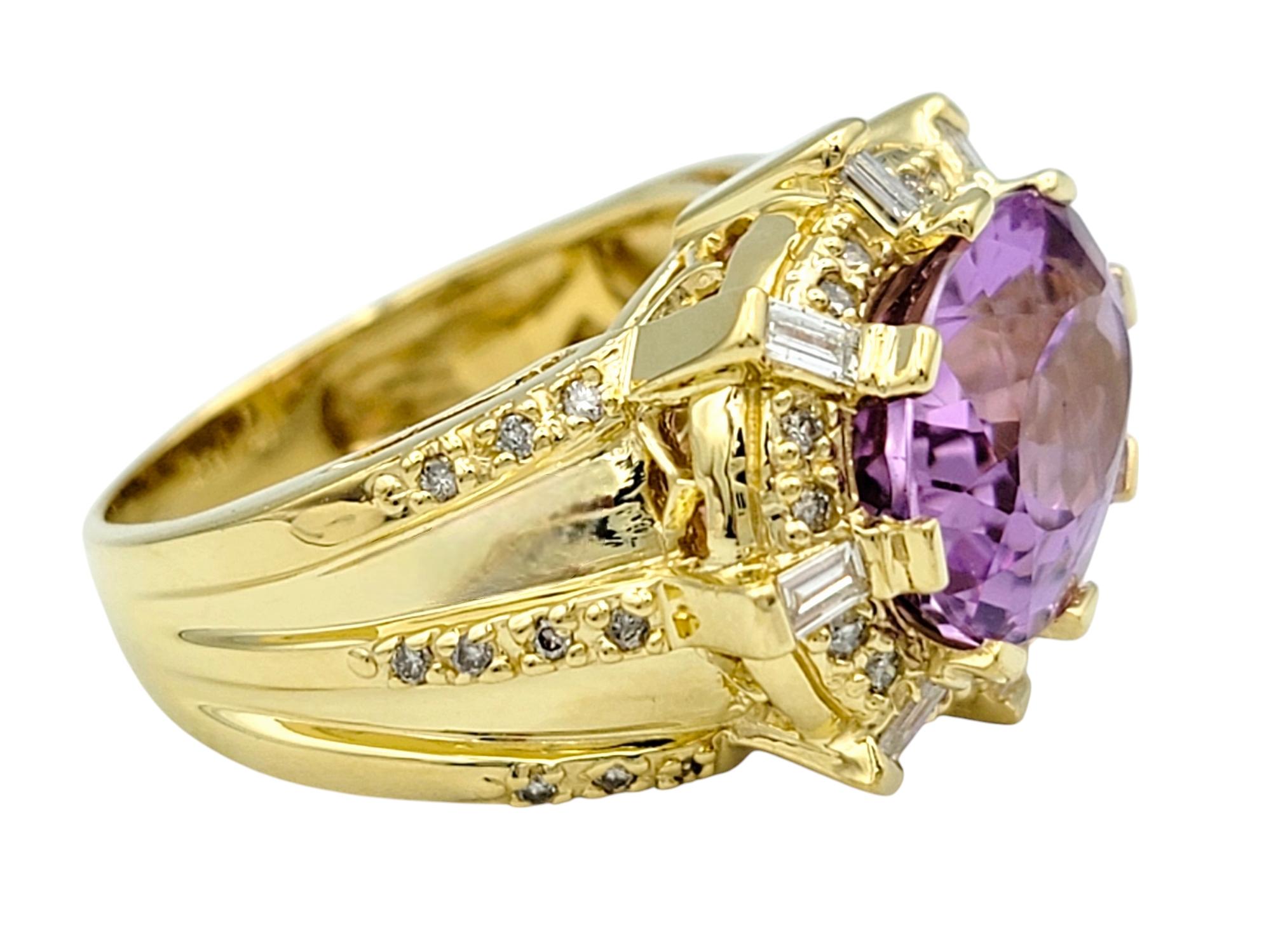 6.01 Carat Oval Pink Kunzite Cocktail Ring with Diamonds in 18 Karat Yellow Gold In Good Condition For Sale In Scottsdale, AZ