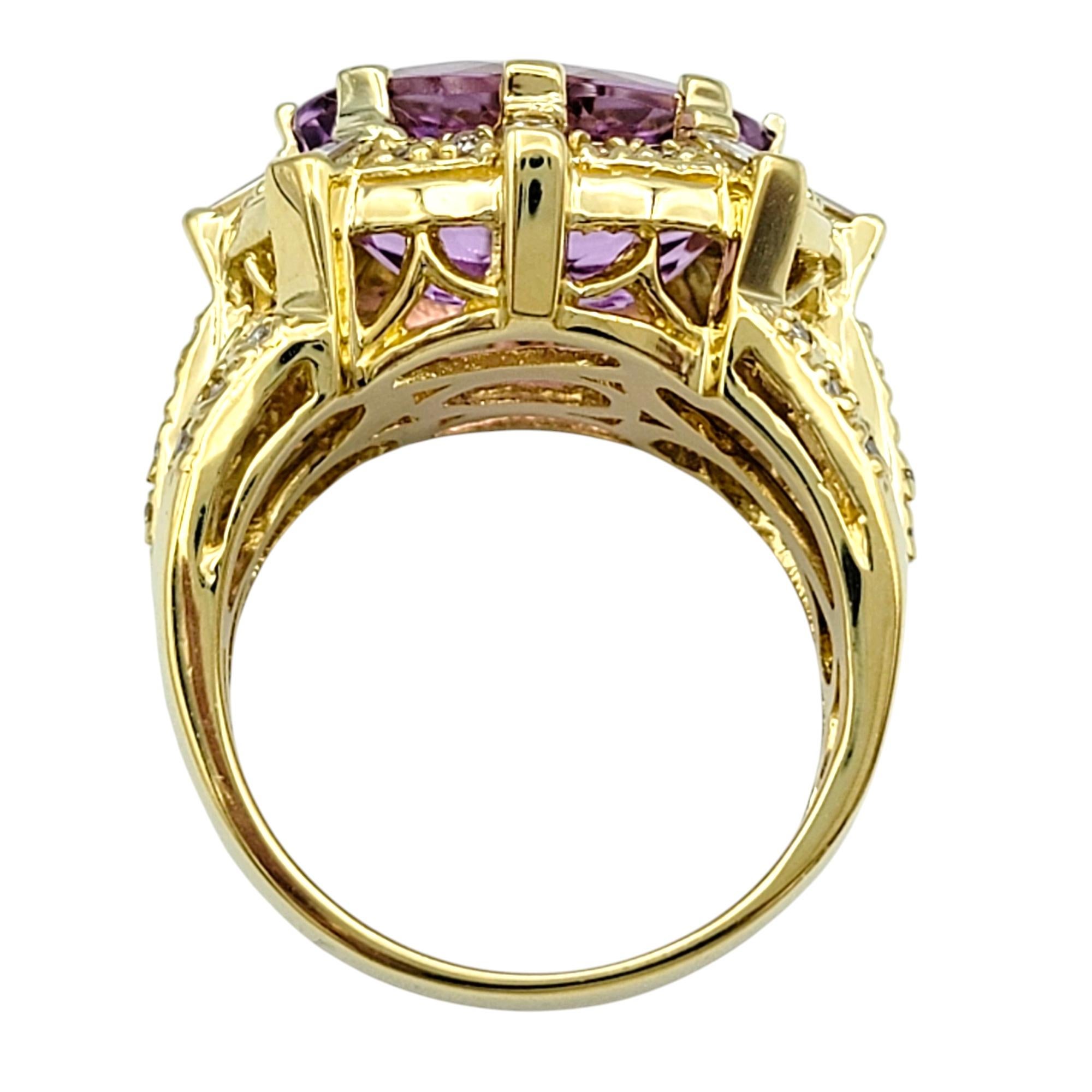 Women's 6.01 Carat Oval Pink Kunzite Cocktail Ring with Diamonds in 18 Karat Yellow Gold For Sale