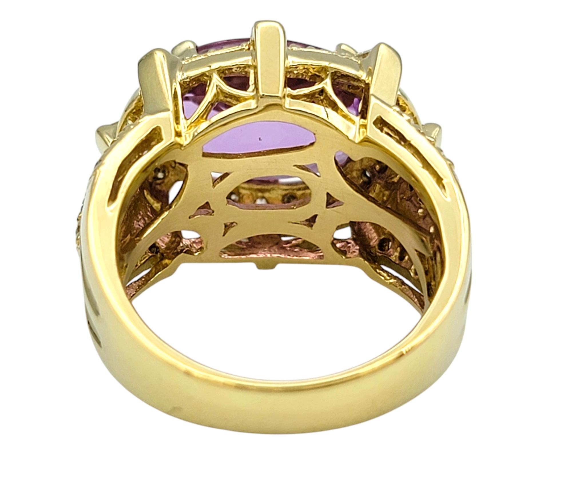 6.01 Carat Oval Pink Kunzite Cocktail Ring with Diamonds in 18 Karat Yellow Gold For Sale 1