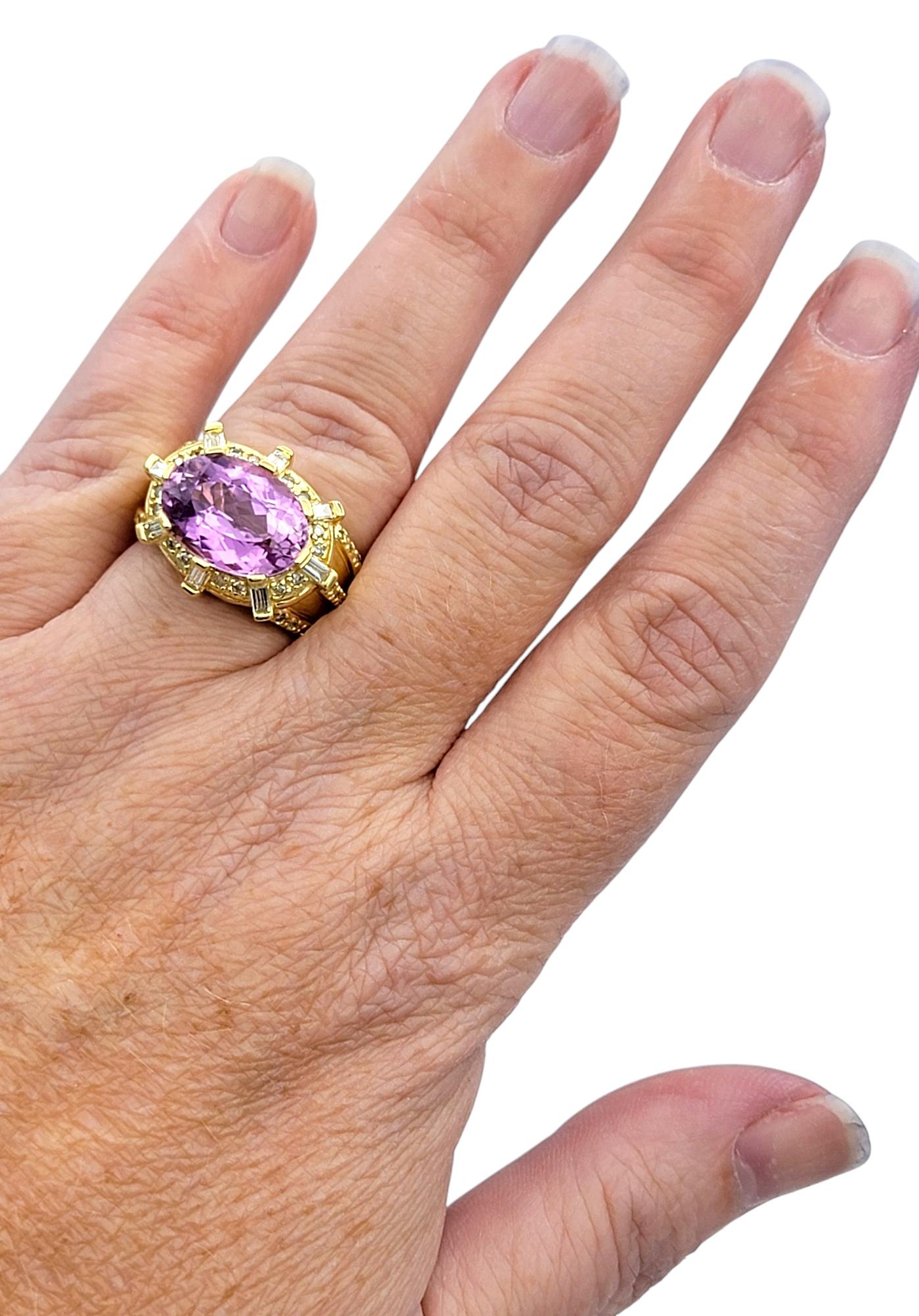 6.01 Carat Oval Pink Kunzite Cocktail Ring with Diamonds in 18 Karat Yellow Gold For Sale 2