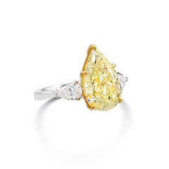 6.01 Carat Pear Brilliant Statement Fancy Yellow 14K White Gold Diamond Ring