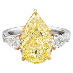 6.01 Carat Pear Brilliant Statement Fancy Yellow 14K White Gold Diamond Ring