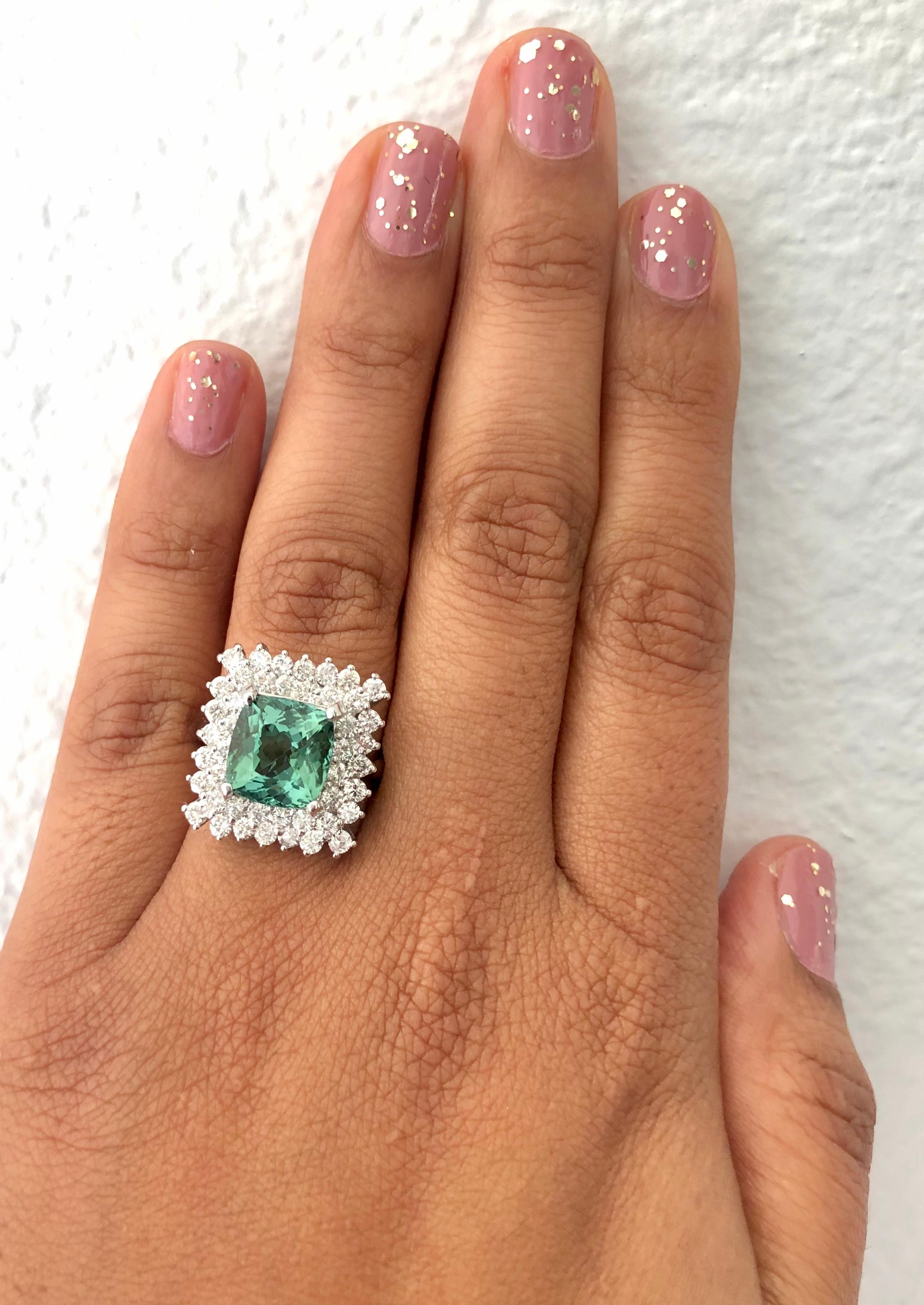 6.01 Carat Tourmaline Diamond 14 Karat White Gold Ring In New Condition For Sale In Los Angeles, CA