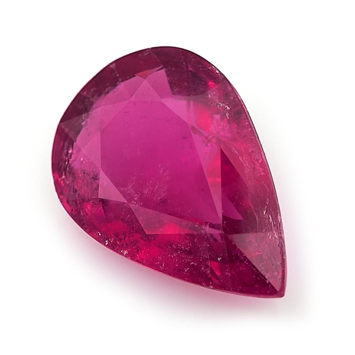 Identification: Natural Rubellite 6.01 carats 

Carat: 6.01 carats
Shape: Pear
Measurements:  15.9 x 10.3 x 6.0 mm 
Cut: Brilliant/Step
Color: Pink 
Clarity: very eye clean

Behold a spectacular natural Rubellite gemstone, boasting a generous weight