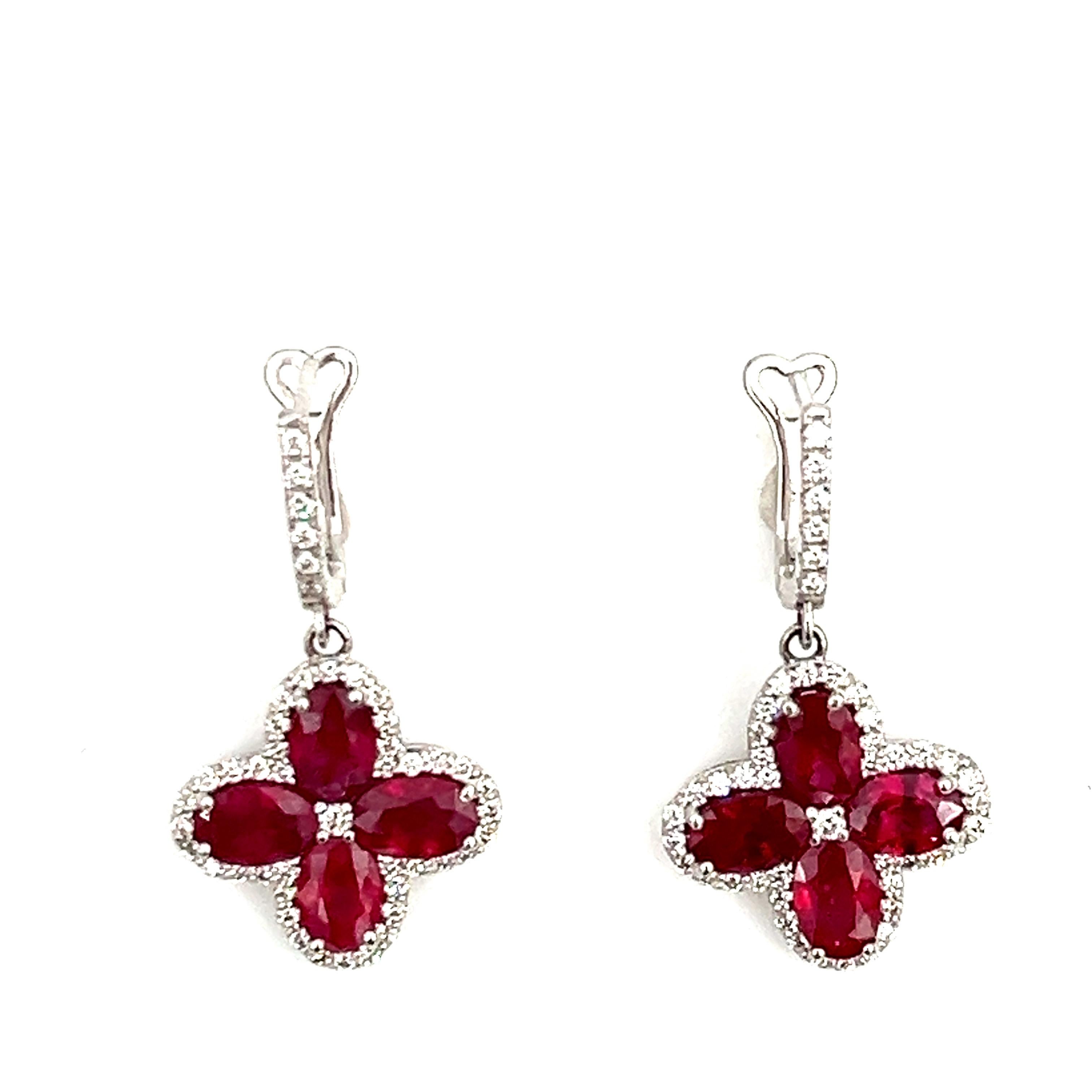 Oval Cut 6.87 ct Natural Burma Ruby & Diamond Earrings  For Sale