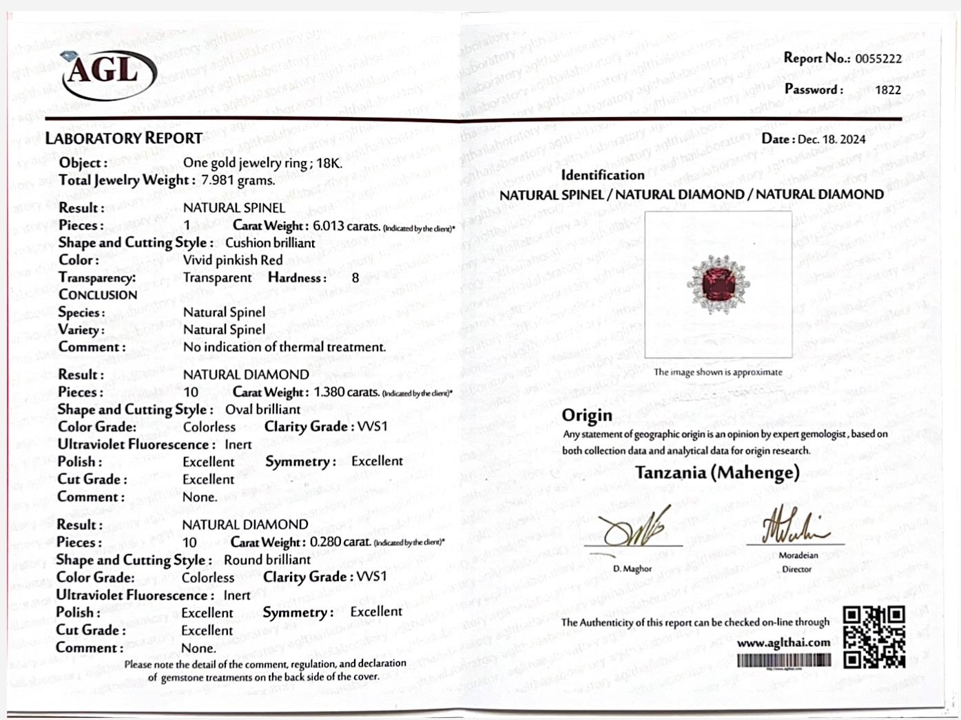 Ring aus 18 Karat Weißgold mit 6,013 Karat rotem Mehenge-Spinell und Diamant im Angebot 5